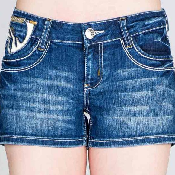Rodeo Vegan Leather Detail Denim Shorts - Picture 3 of 5